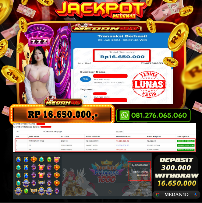 BUKTI JP MEDAN4D – 29 JULI 2024 – STARLIGHT PRINCESS 1000