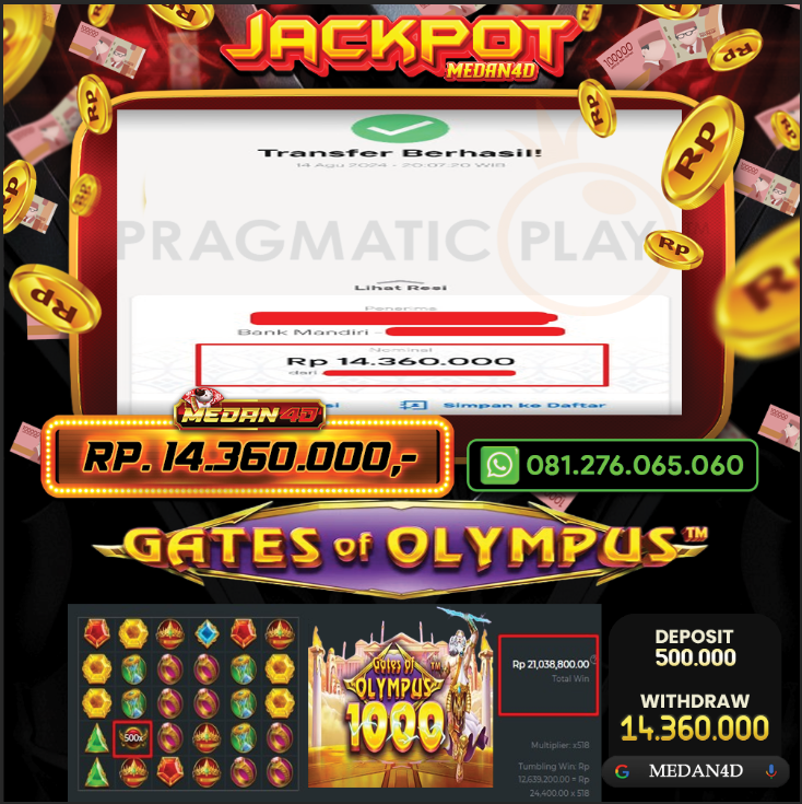 BUKTI JP MEDAN4D – 14 AGUSTUS 2024 – GATES OF OLYMPUS 1000