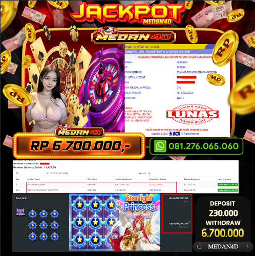 BUKTI JP MEDAN4D – 02 SEPTEMBER 2024 – STARLIGHT PRINCES (PRAGMATIC)