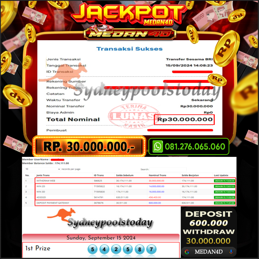 BUKTI JP MEDAN4D – 15 SEPTEMBER 2024 